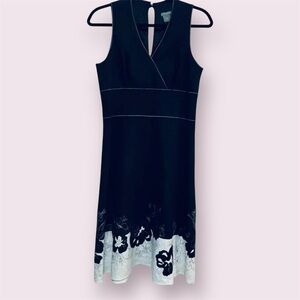 Ann Taylor Embroidered Linen Blend Black White Sleeveless Dress Size 4